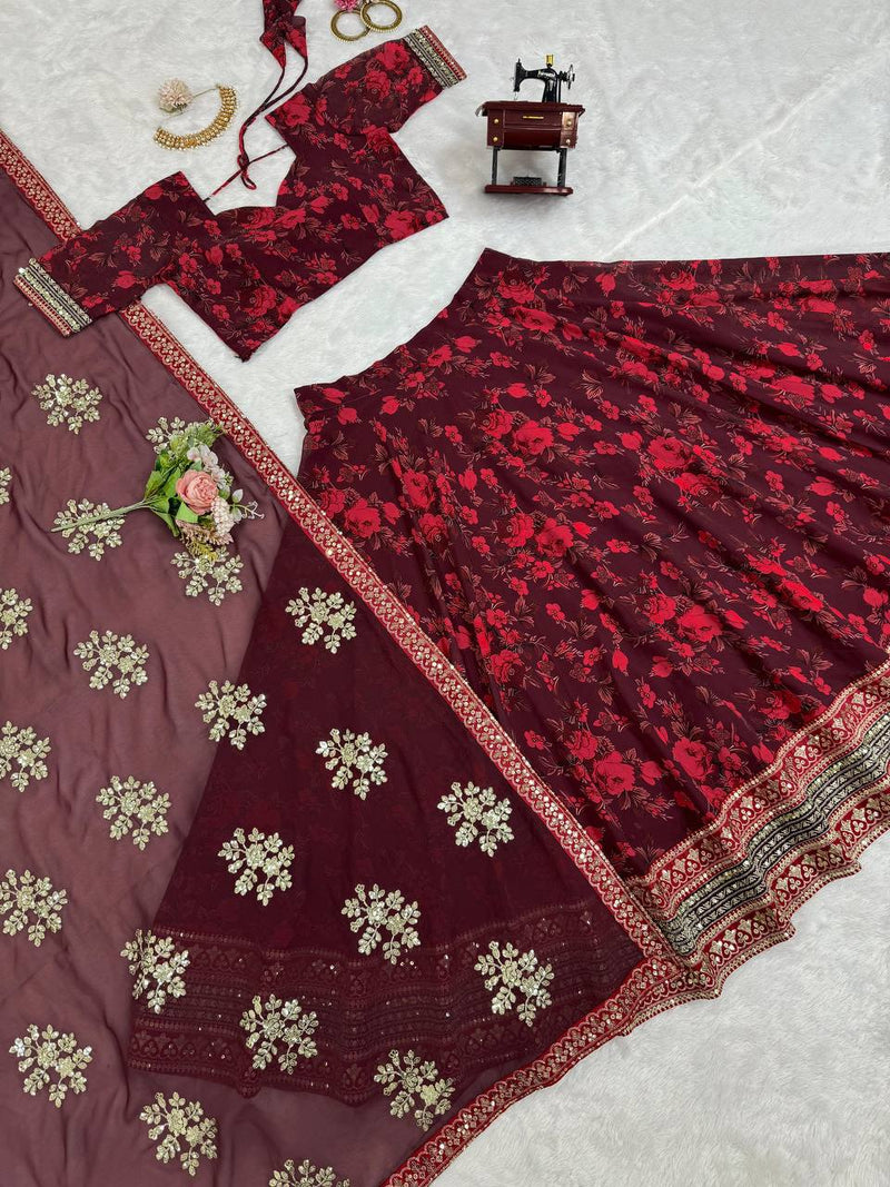 Maroon Color Floral Designer Trendy Sequins Work Georgette Lehenga Choli