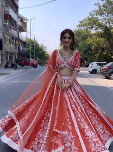 Orange Color Heavy Sequence With Thread Work  Designer Lehenga Choli