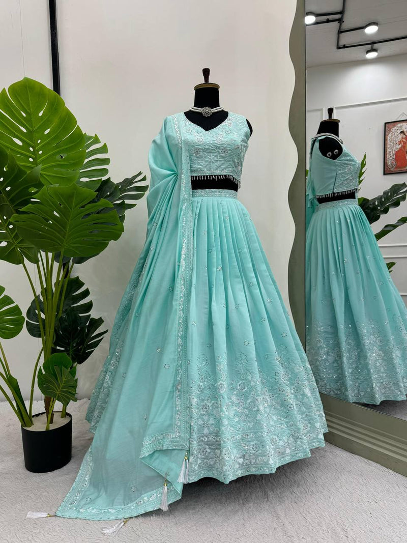 Turquoise Blue Color Sequence Work Designer Trendy Lehenga Choli