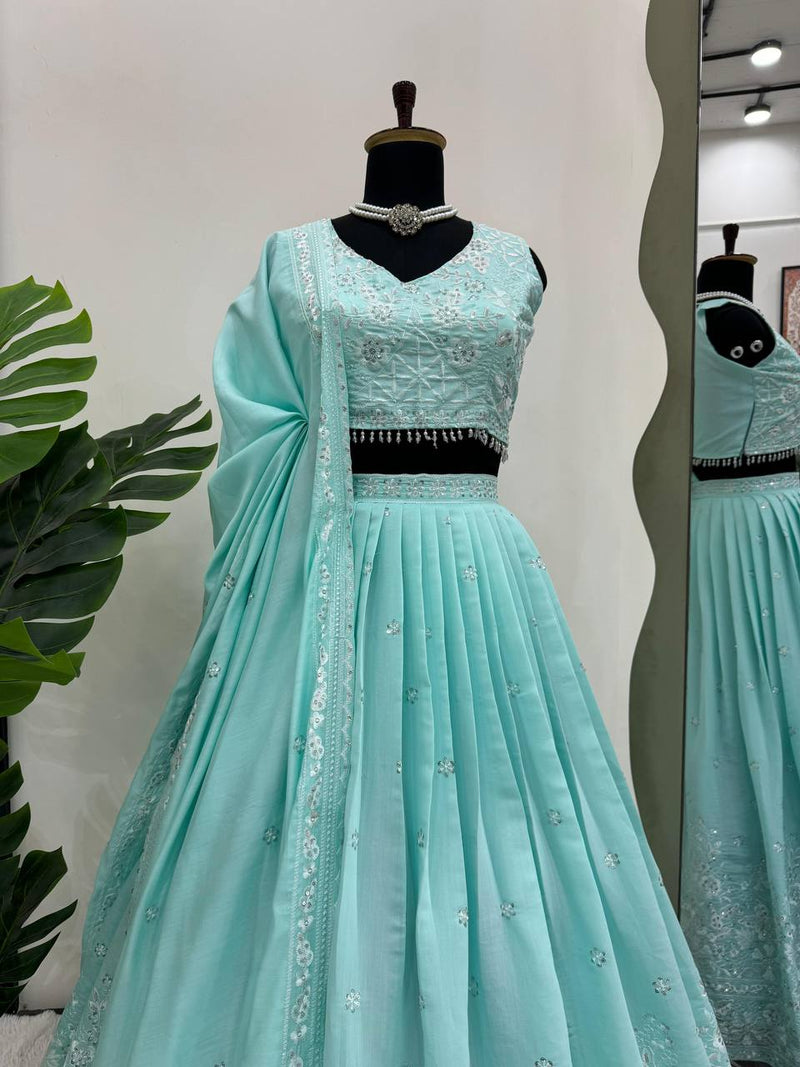 Turquoise Blue Color Sequence Work Designer Trendy Lehenga Choli