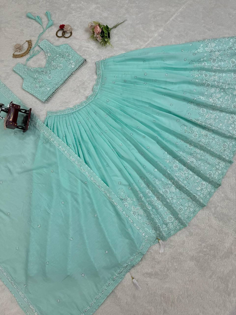 Turquoise Blue Color Sequence Work Designer Trendy Lehenga Choli