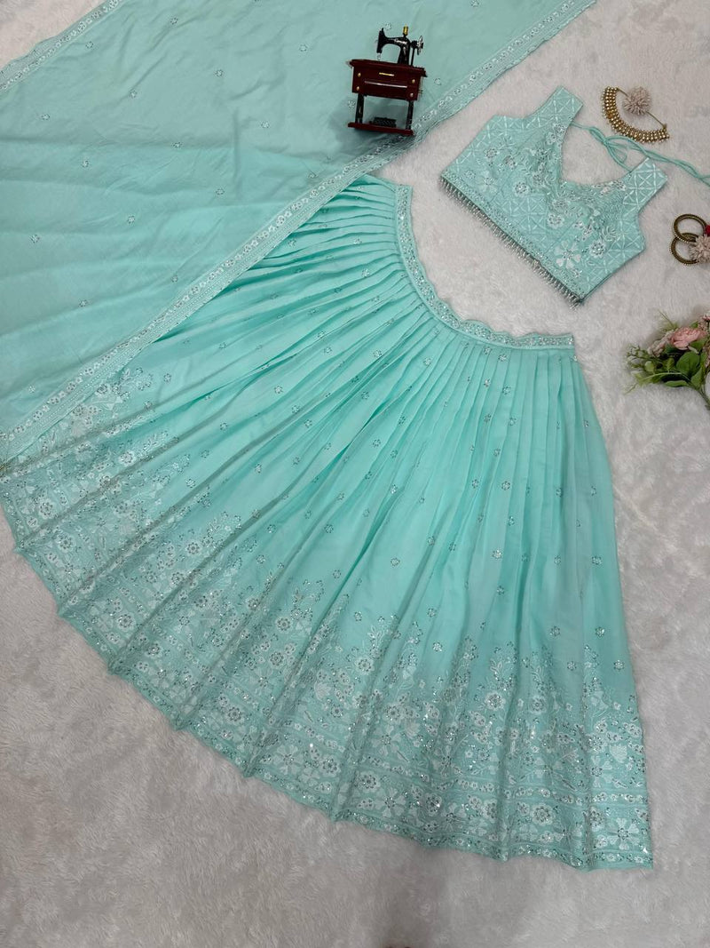 Turquoise Blue Color Sequence Work Designer Trendy Lehenga Choli