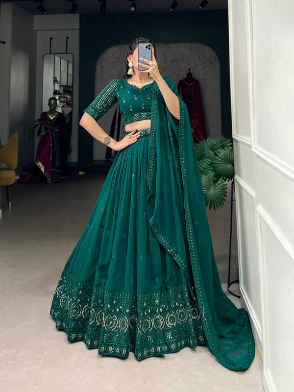 Green Color Sequence Embroidery Work Georgette Lehenga Choli