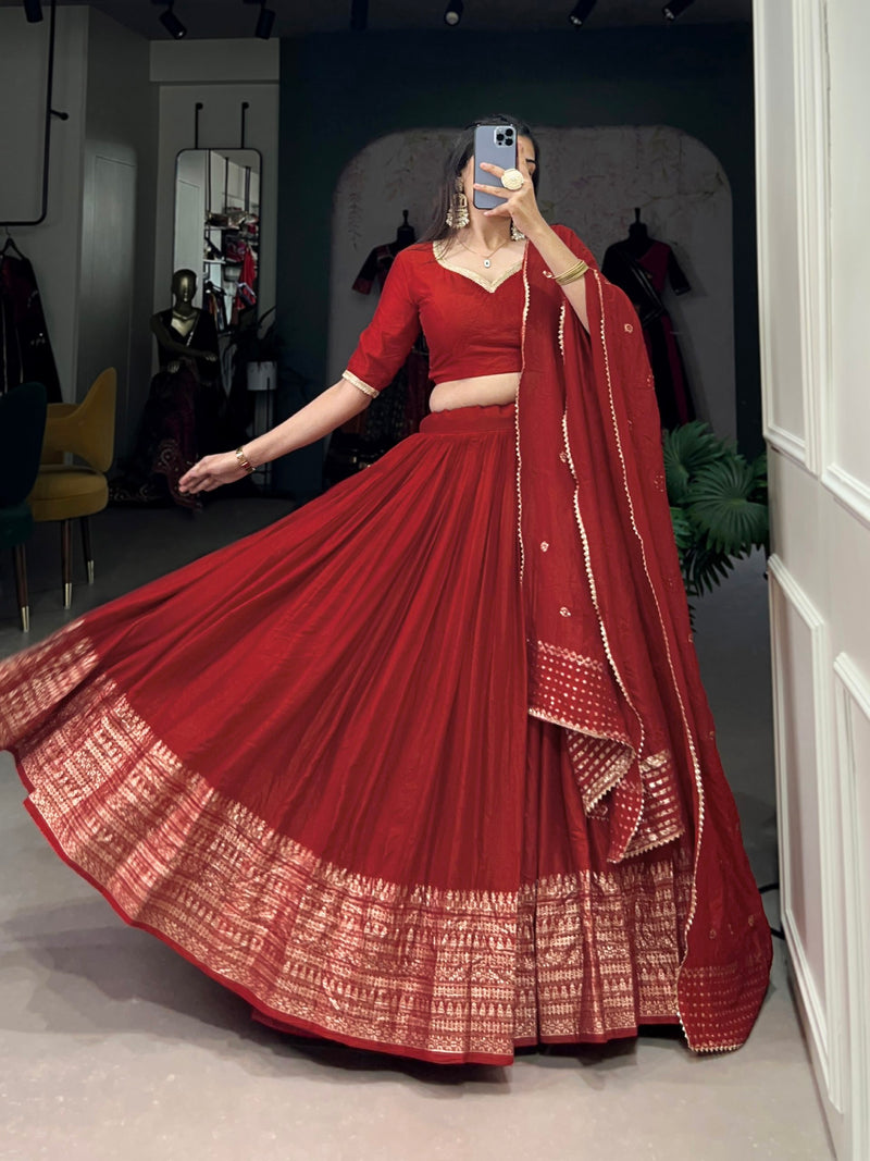 Red Color Beautiful Trendy Zari Weaving Designer Lehenga Choli