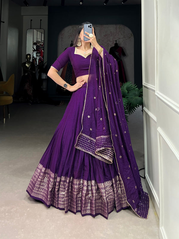 Violet Color Beautiful Trendy Zari Weaving Designer Lehenga Choli