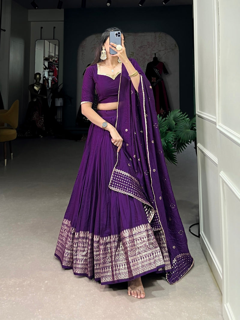 Violet Color Beautiful Trendy Zari Weaving Designer Lehenga Choli