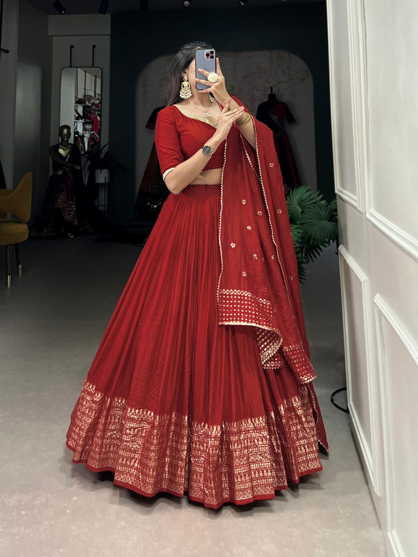 Red Color Beautiful Trendy Zari Weaving Designer Lehenga Choli