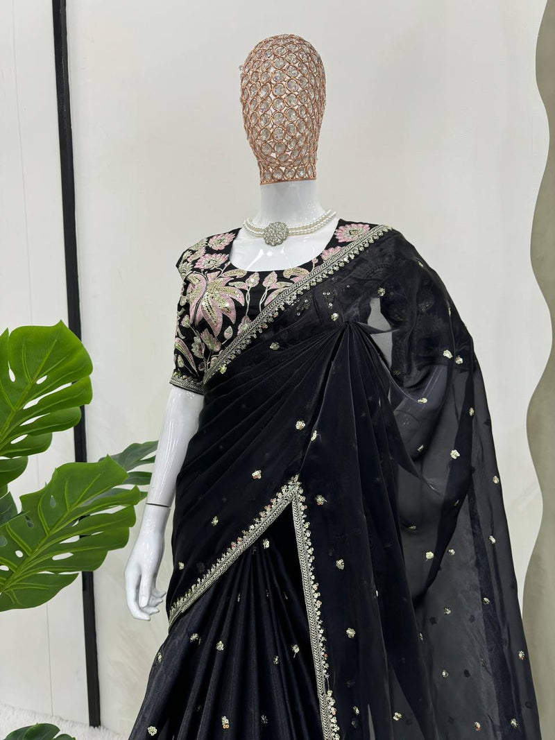 Black Color Sequence Work Jimmy Chu Designer Saree