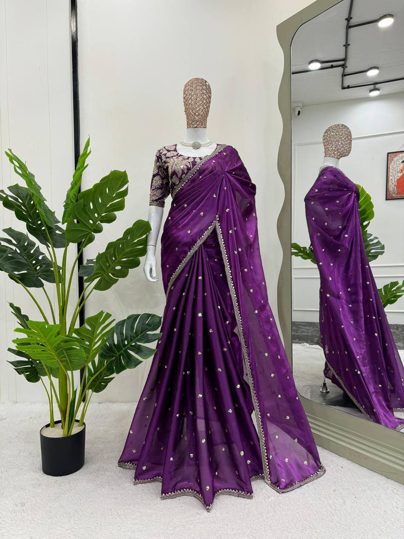 Purple Color Sequence Work Jimmy Chu Designer Saree