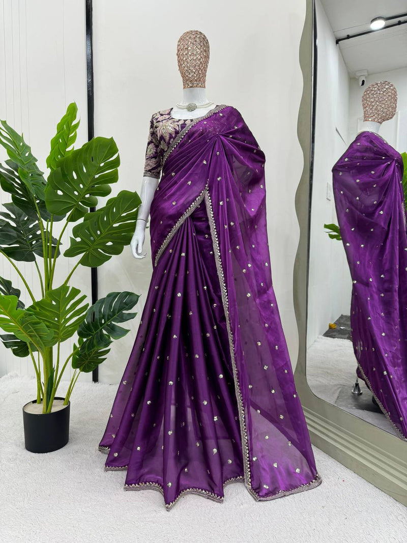 Purple Color Sequence Work Jimmy Chu Designer Saree