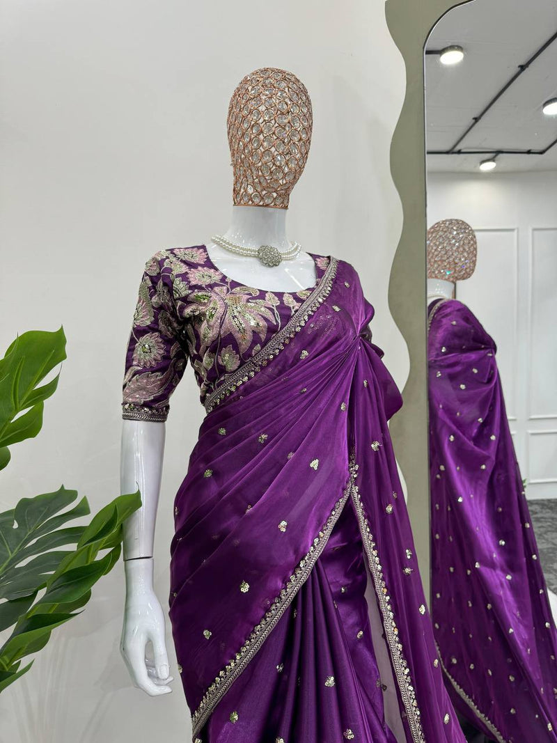 Purple Color Sequence Work Jimmy Chu Designer Saree