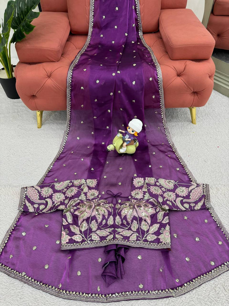 Purple Color Sequence Work Jimmy Chu Designer Saree