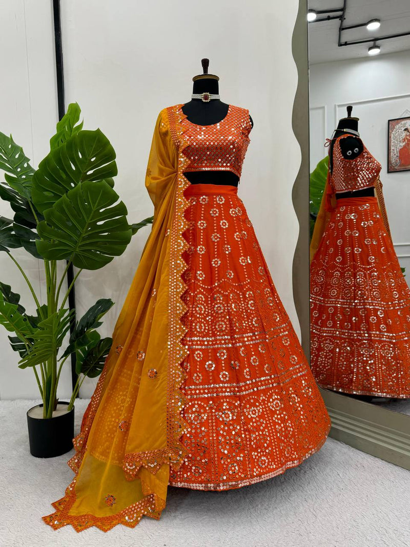 Orange Color Wedding Wear Designer Sequence Work Designer Lehenga Choli