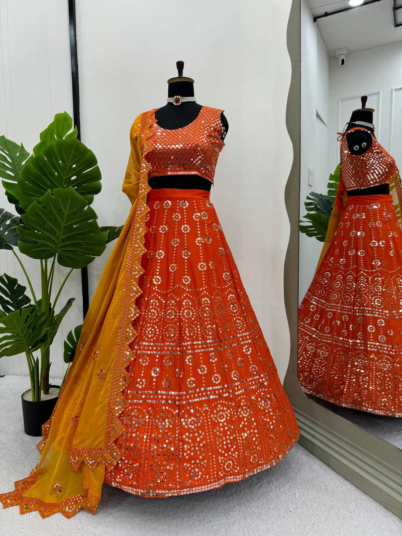 Orange Color Wedding Wear Designer Sequence Work Designer Lehenga Choli