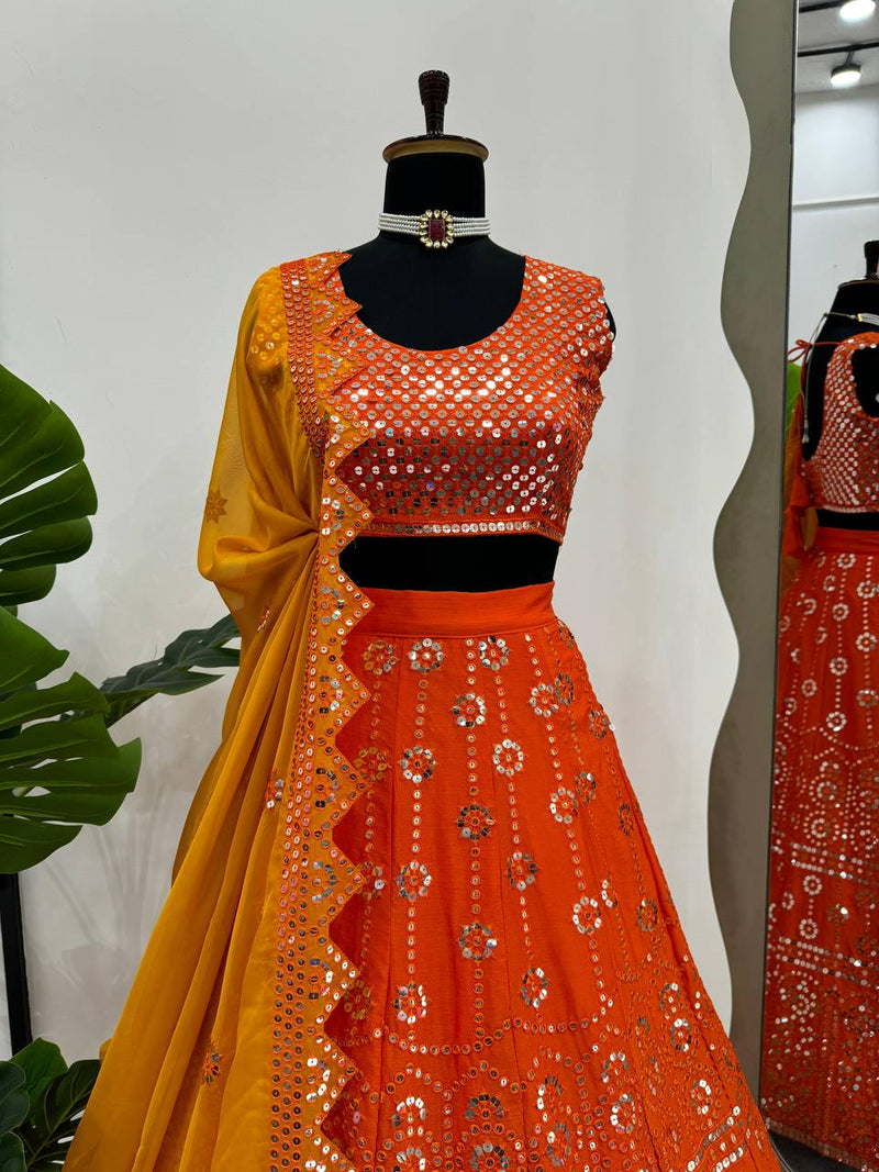 Orange Color Wedding Wear Designer Sequence Work Designer Lehenga Choli