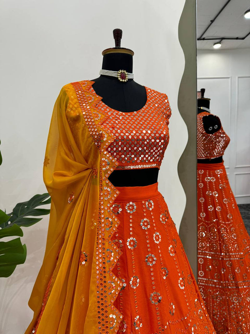 Orange Color Wedding Wear Designer Sequence Work Designer Lehenga Choli