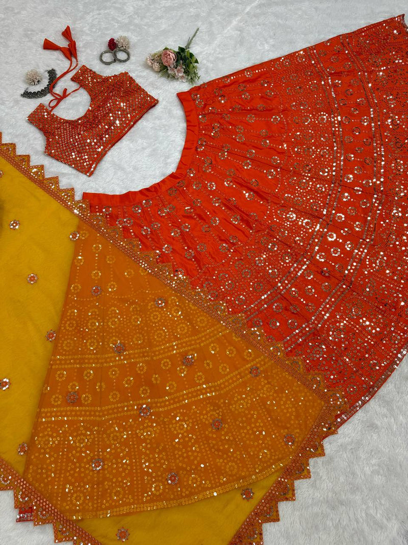 Orange Color Wedding Wear Designer Sequence Work Designer Lehenga Choli