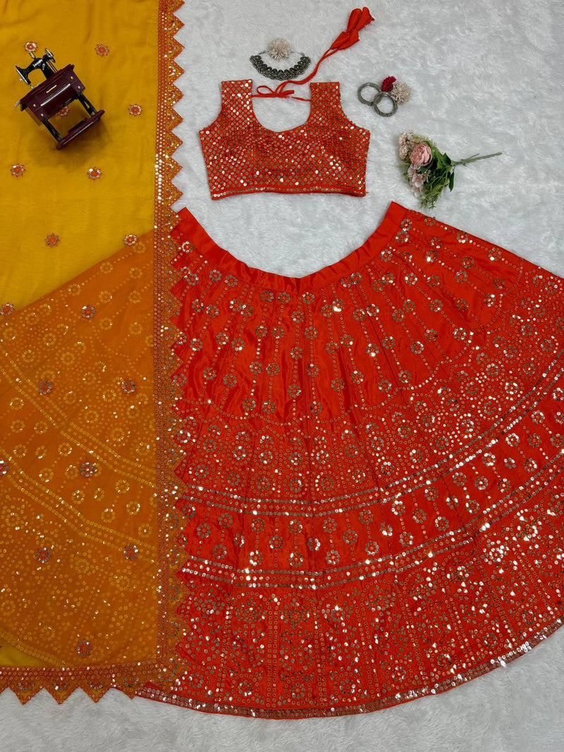 Orange Color Wedding Wear Designer Sequence Work Designer Lehenga Choli