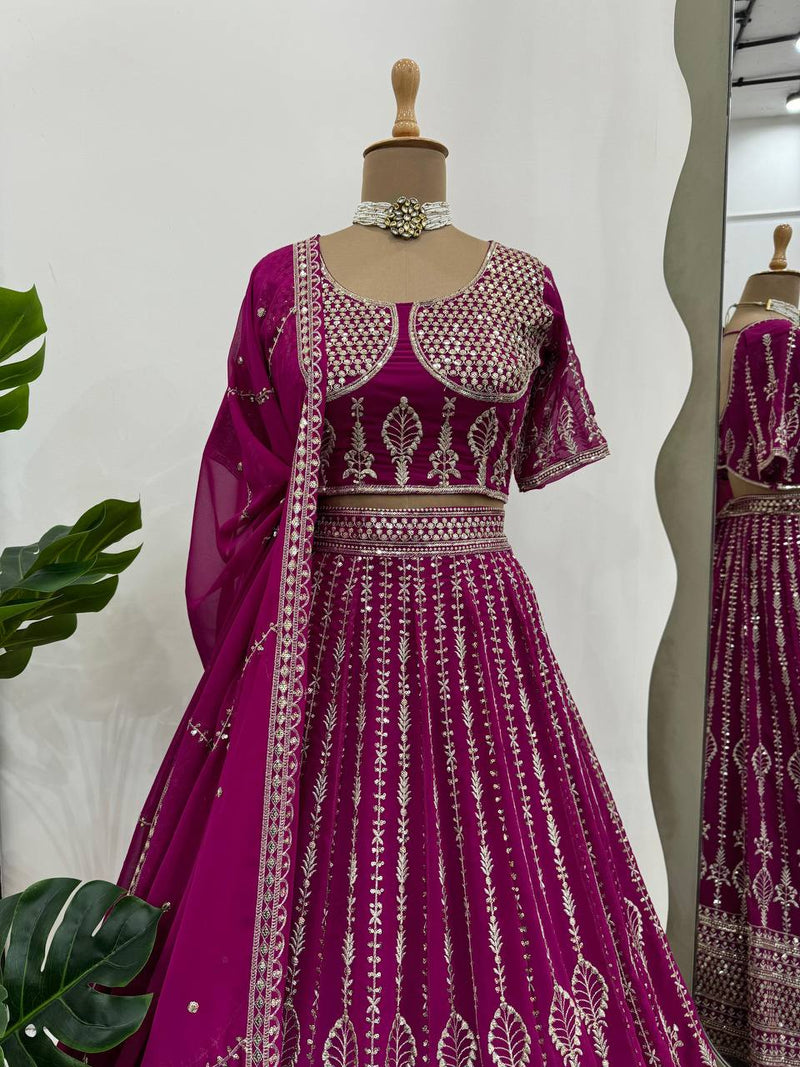 Purple Color Sequence Embroidery Georgette Designer Wedding Lehenga