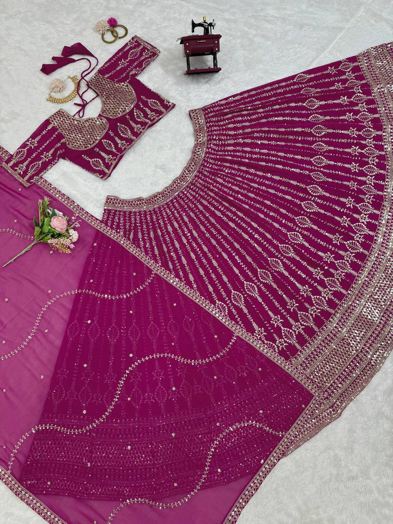 Purple Color Sequence Embroidery Georgette Designer Wedding Lehenga