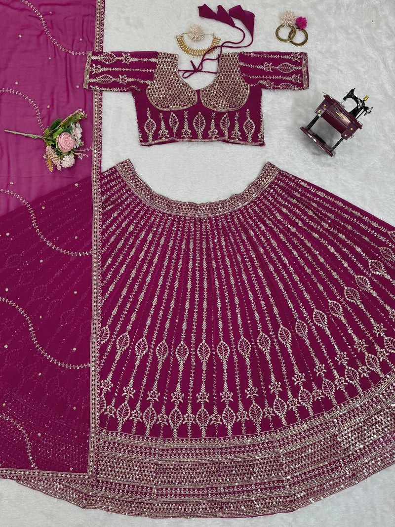 Purple Color Sequence Embroidery Georgette Designer Wedding Lehenga