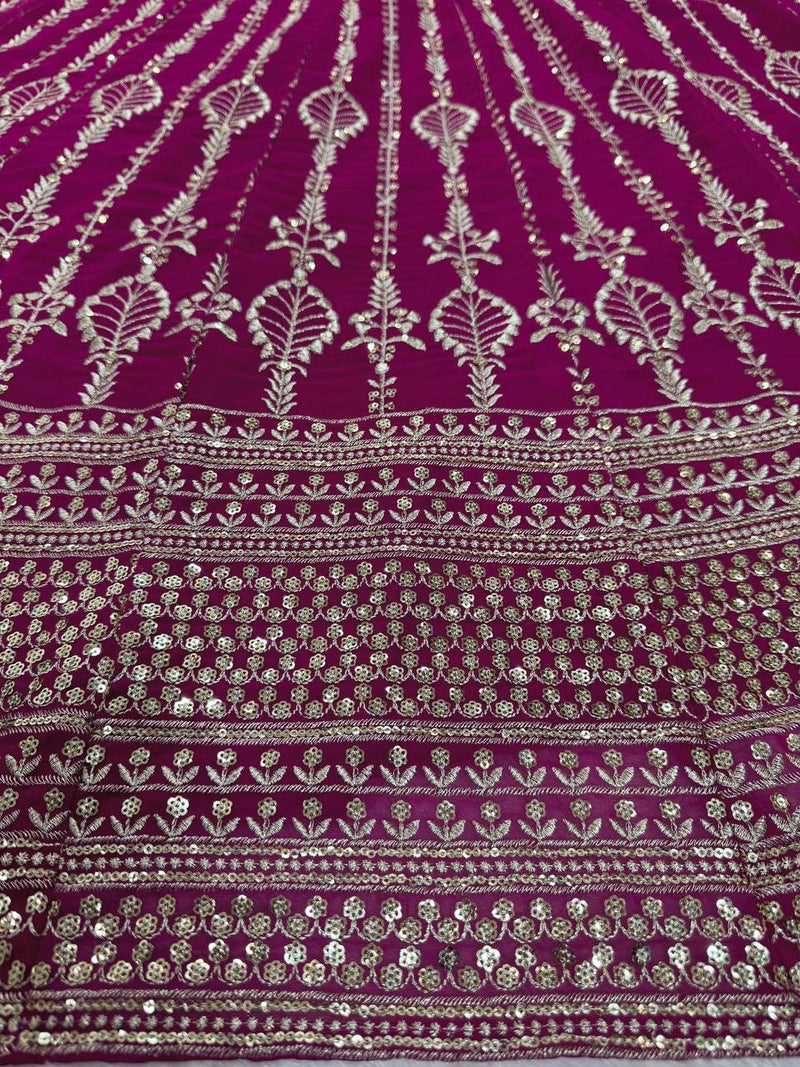 Purple Color Sequence Embroidery Georgette Designer Wedding Lehenga