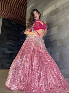 Pink Color Heavy Sequence Work Party Wear Lehenga Choli