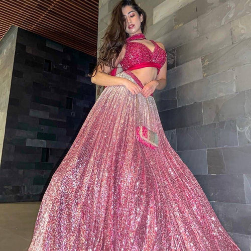 Pink Color Heavy Sequence Work Party Wear Lehenga Choli