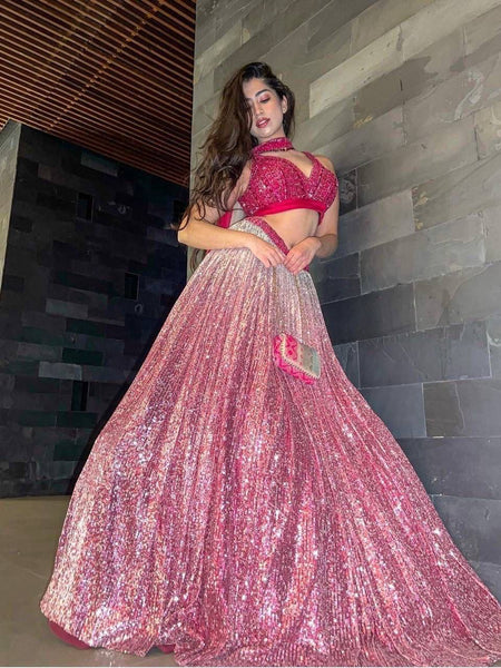 Pink Color Heavy Sequence Work Party Wear Lehenga Choli