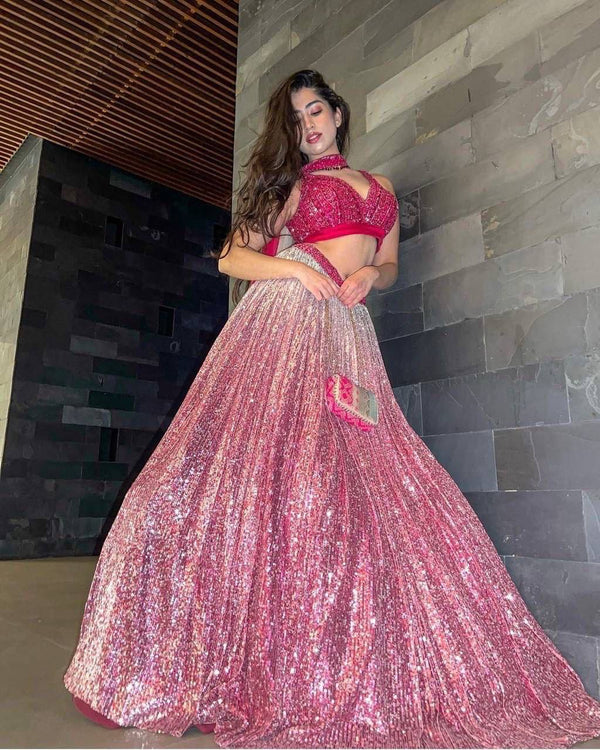 Pink Color Heavy Sequence Work Party Wear Lehenga Choli