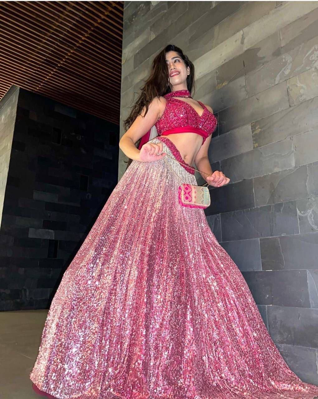 Pink Color Heavy Sequence Work Party Wear Lehenga Choli