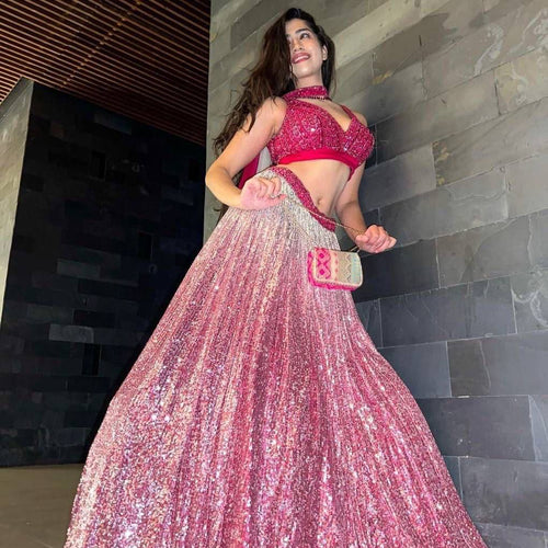 Pink Color Heavy Sequence Work Party Wear Lehenga Choli