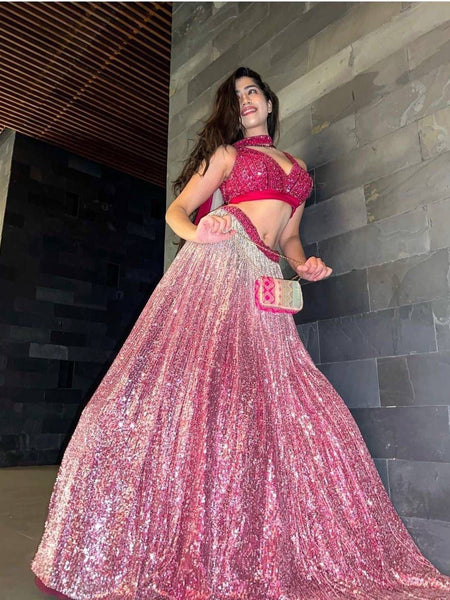 Pink Color Heavy Sequence Work Party Wear Lehenga Choli