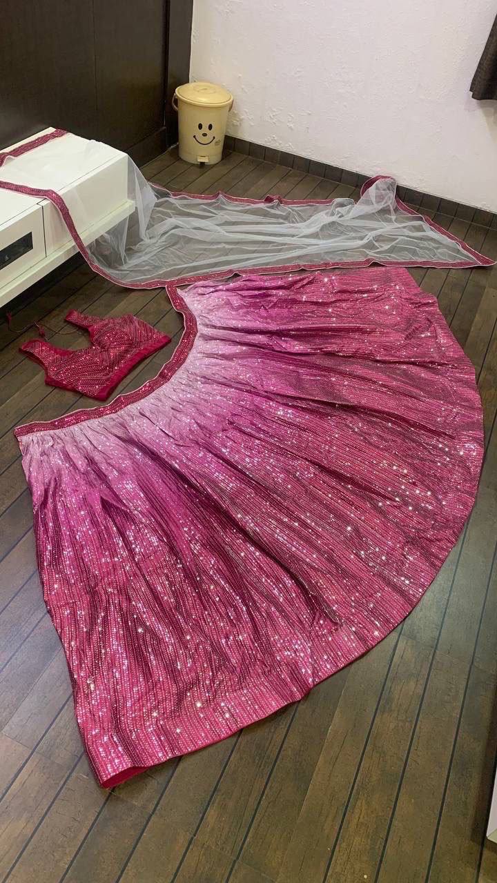 Pink Designer Heavy Sequence Work Wedding & Party Wear Lehenga Choli