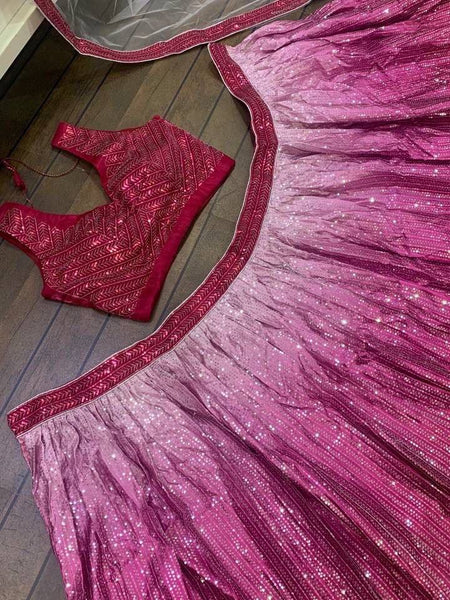 Pink Color Heavy Sequence Work Party Wear Lehenga Choli
