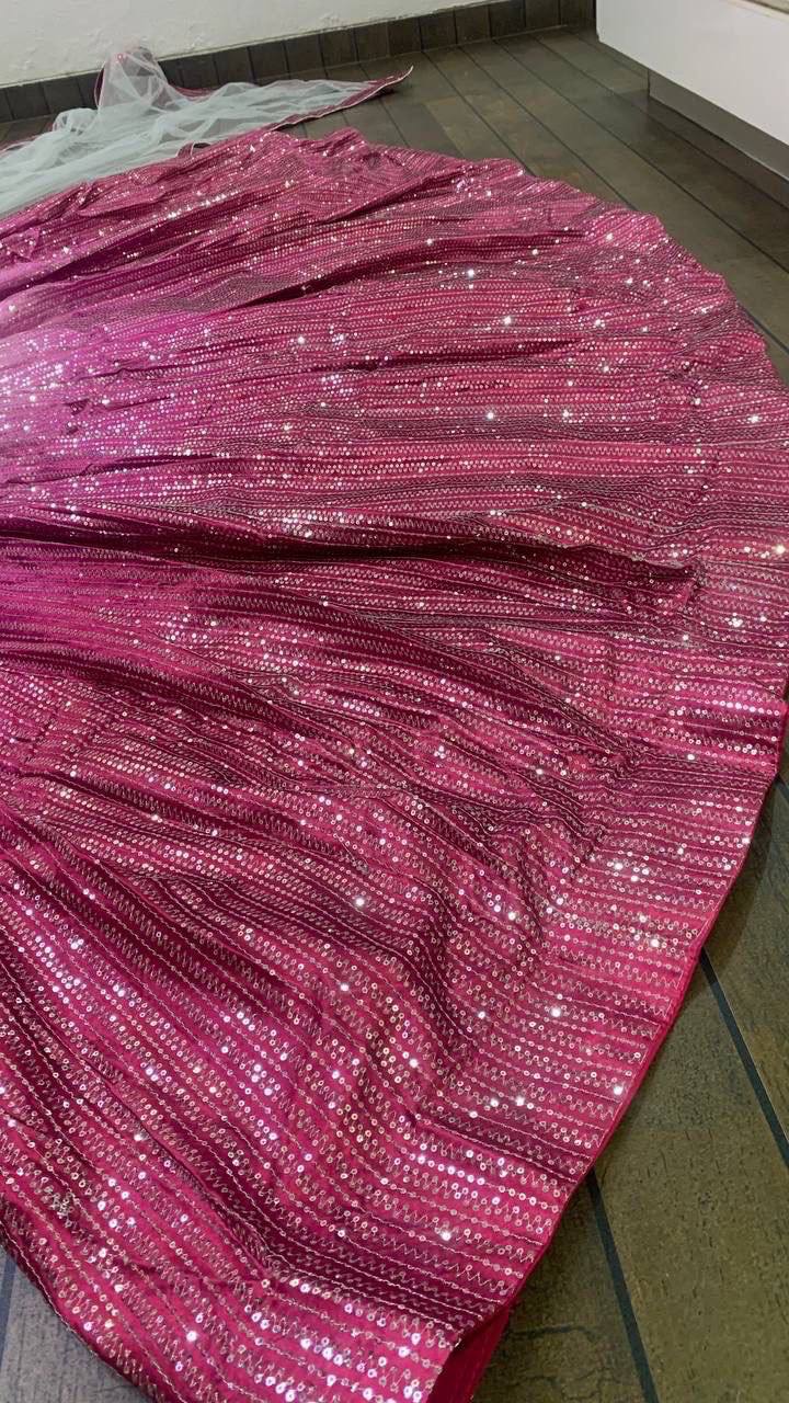 Pink Color Heavy Sequence Work Party Wear Lehenga Choli