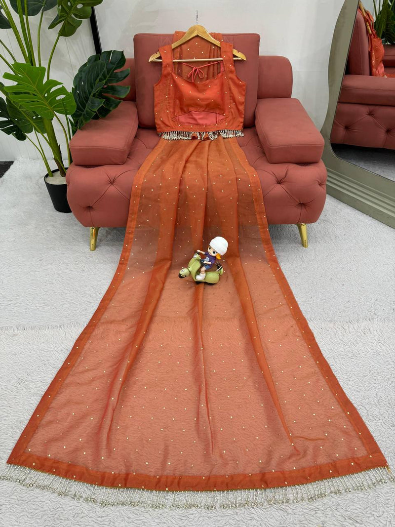 Orange Color Designer Tissue Silk Beautiful Saree