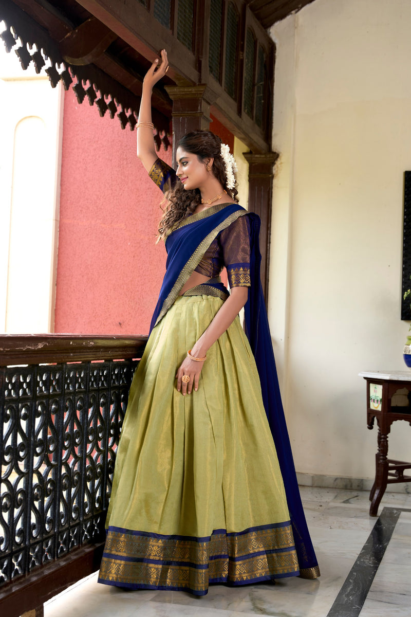 Pista Green Color Zari Weaving Kachipuram Trendy Lehenga Choli