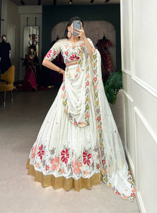 White Color Beautiful Sequins Embroidery Work Georgette Trendy Lehenga