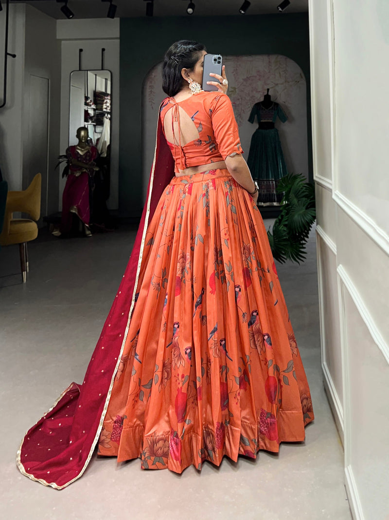 Orange Color Printed Silk Designer Ready to Wear Lehenga Choli