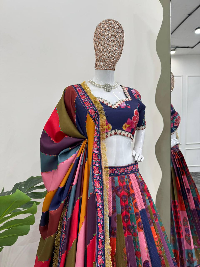 Multi Color Digital Printed Silk Designer Trendy Lehenga Choli