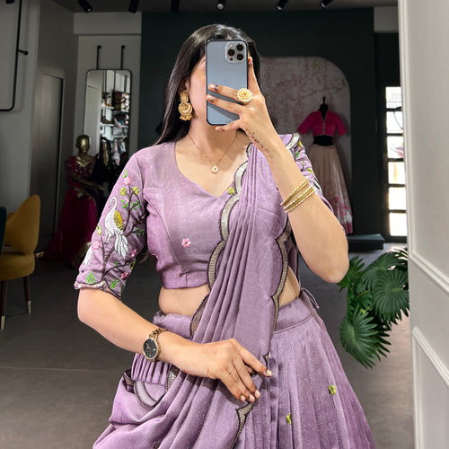 Purple Color Thread Embroidery Work Designer Lehenga Choli