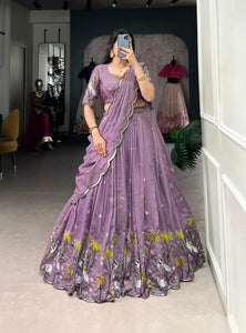 Purple Color Thread Embroidery Work Designer Lehenga Choli