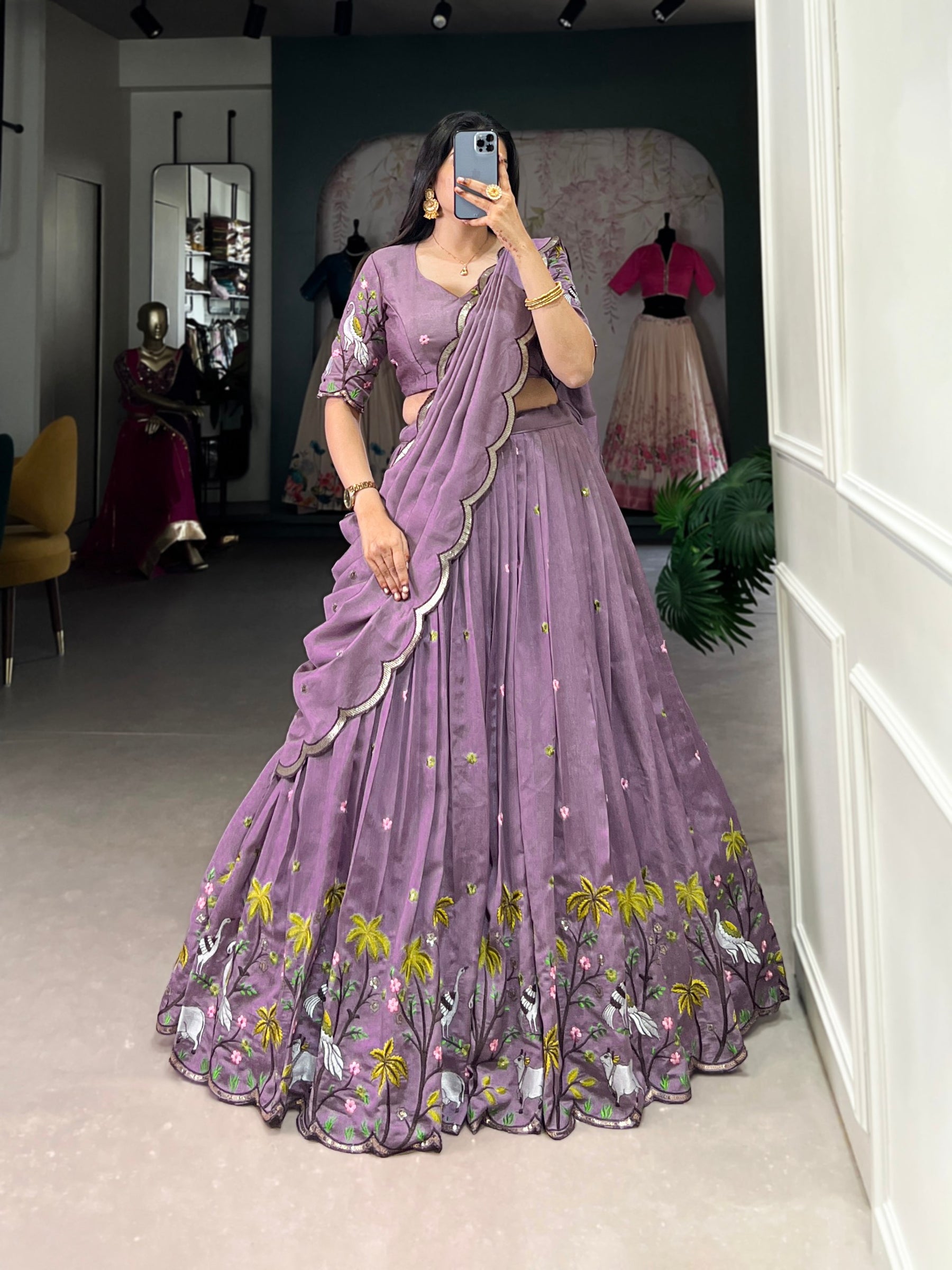 Purple Color Thread Embroidery Work Designer Lehenga Choli