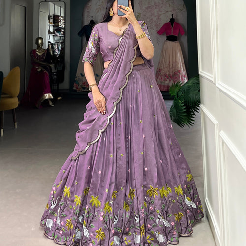 Purple Color Thread Embroidery Work Designer Lehenga Choli