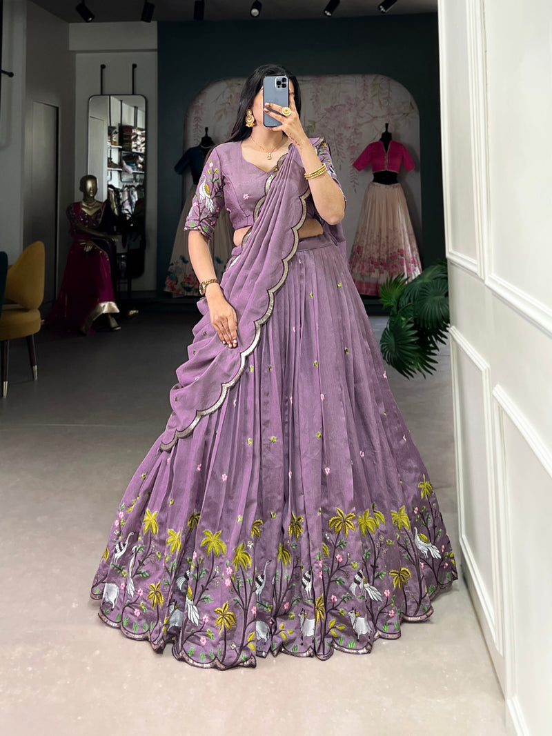 Purple Color Thread Embroidery Work Designer Lehenga Choli