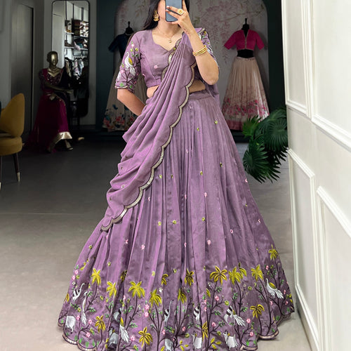 Purple Color Thread Embroidery Work Designer Lehenga Choli