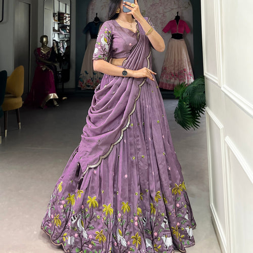 Purple Color Thread Embroidery Work Designer Lehenga Choli