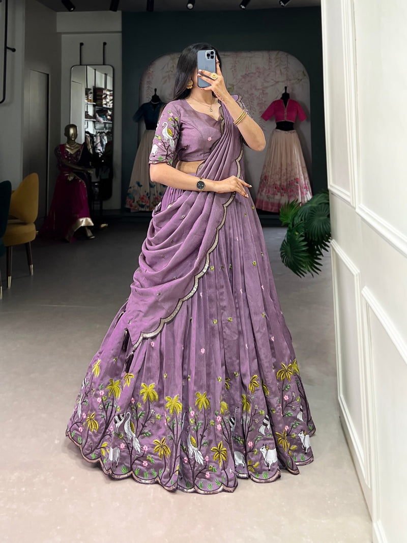 Purple Color Thread Embroidery Work Designer Lehenga Choli