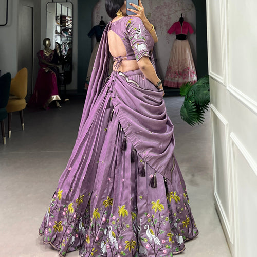 Purple Color Thread Embroidery Work Designer Lehenga Choli